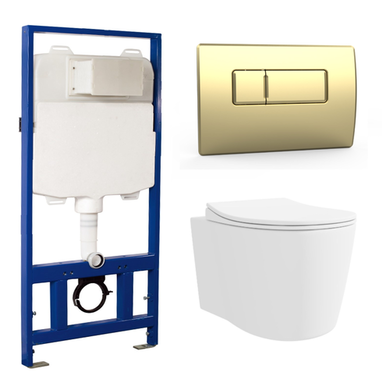 Wall Hung Toilet with Close Seat Matt Black Pneumatic Flush Plate 1170mm Frame & Cistern - Alcor