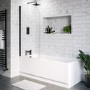 Single Ended Shower Bath with Front Panel and Hinged Black Bath Screen 1500 x 700mm - Alton