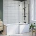 Grade A2 - L Shape Shower Bath Right Hand with Front Panel & Black Bath Screen with Towel Rail 1700 x 850mm - Lomax