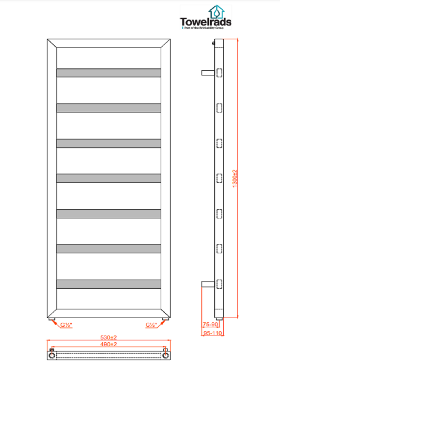 Towelrads Kensington Black Towel Radiator 1300 x 530mm