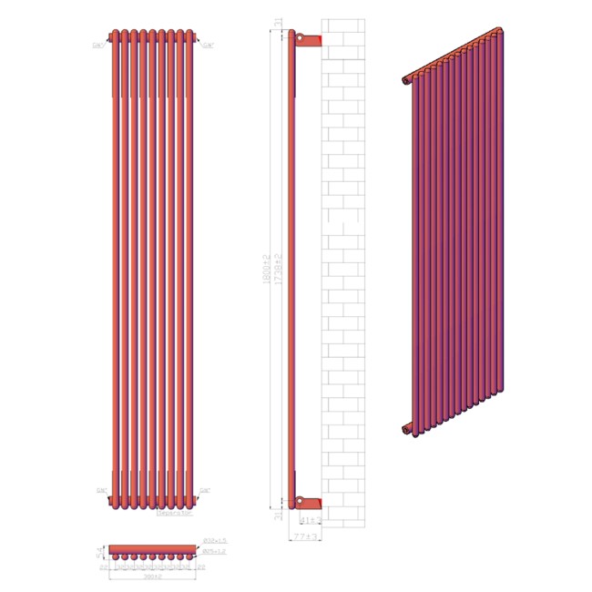 Towelrads Iridio White Vertical Radiator 1800 x 300mm