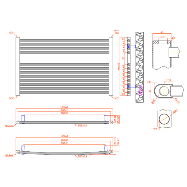 GRADE A1 - Towelrads Pisa Chrome Horizontal Towel Radiator 800 x 1000mm