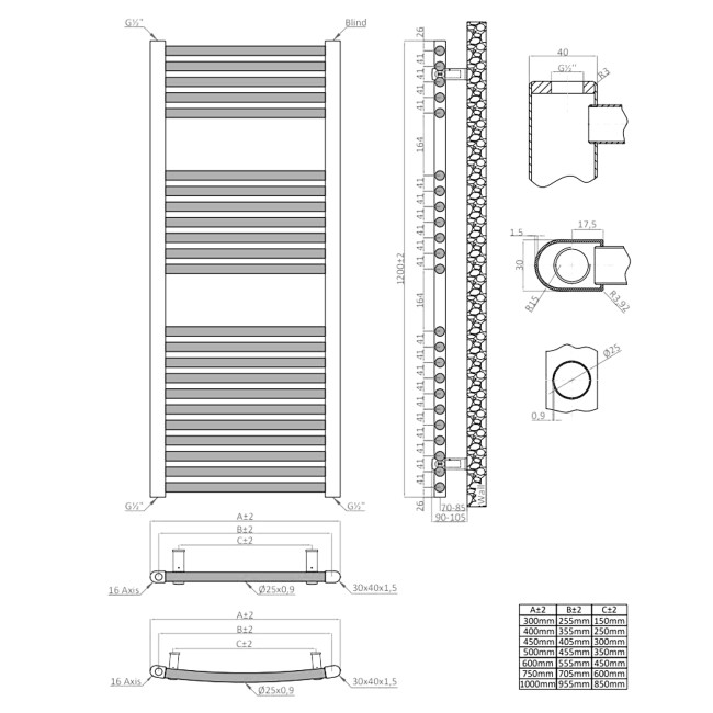 Towelrads Pisa Anthracite Towel Radiator 1200 x 400mm