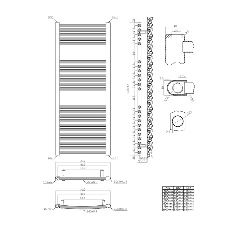 Towelrads Pisa Anthracite Towel Radiator 1200 x 600mm