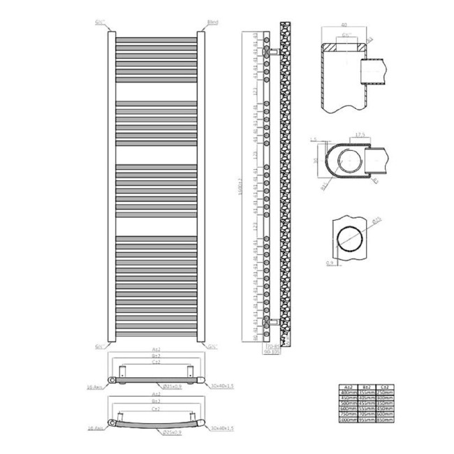 Towelrads Pisa Anthracite Towel Radiator 1600 x 500mm