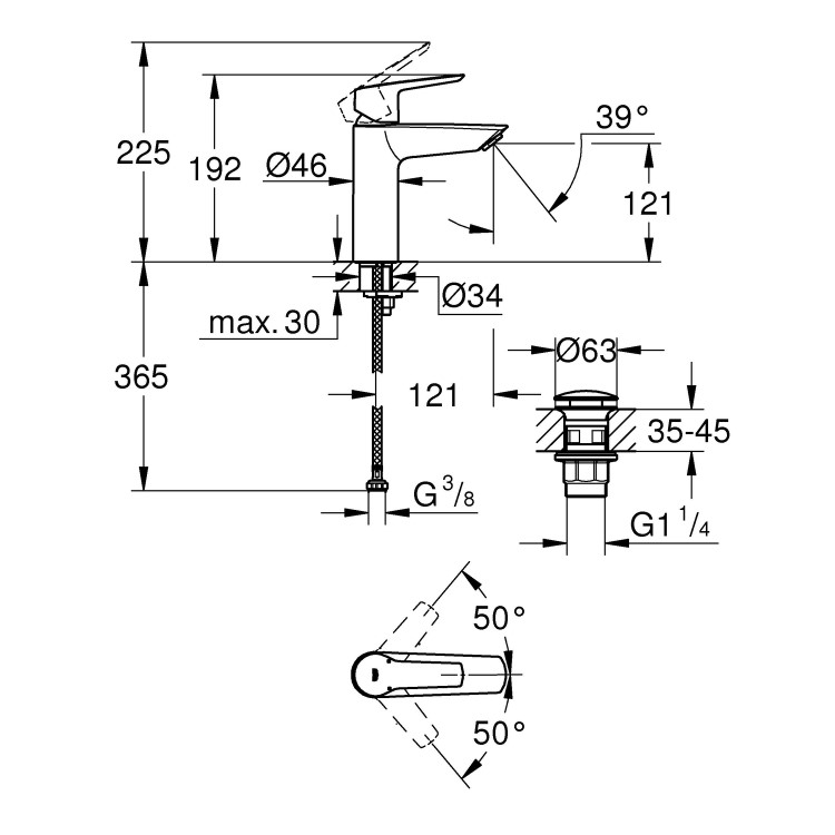 Grohe Start SilkMove EnergySaving Mono Basin Mixer Tap with Waste - Matt Black