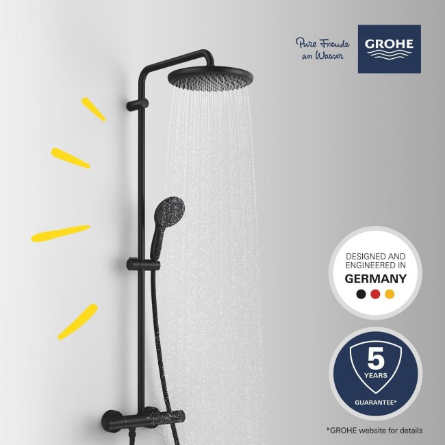 GROHE QuickFix Black Vitalio Start System 250 Shower System with Thermostat for Wall Mounting