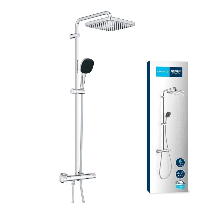 GROHE QuickFix Chrome Vitalio Comfort 250 Shower System with Thermostat for Wall Mounting