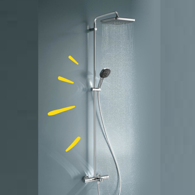 GROHE QuickFix Chrome Vitalio Comfort 250 Shower System with Bath Thermostat for Wall Mounting