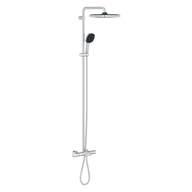 GROHE QuickFix Chrome Vitalio Comfort 250 Shower System with Bath Thermostat for Wall Mounting