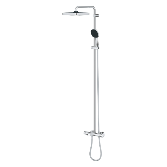 GROHE QuickFix Chrome Vitalio Comfort 250 Shower System with Bath Thermostat for Wall Mounting