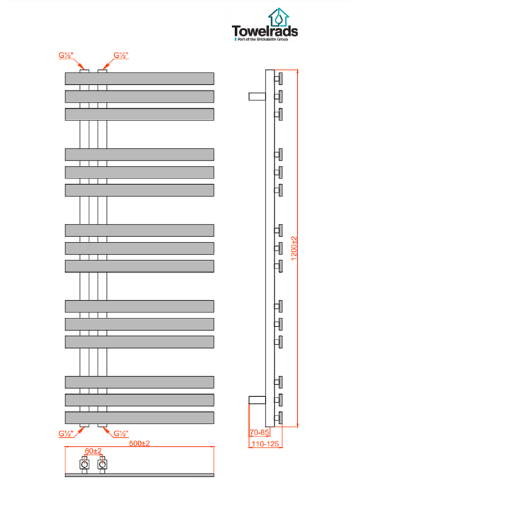 Towelrads Cobham Chrome Towel Radiator 1200 x 500mm