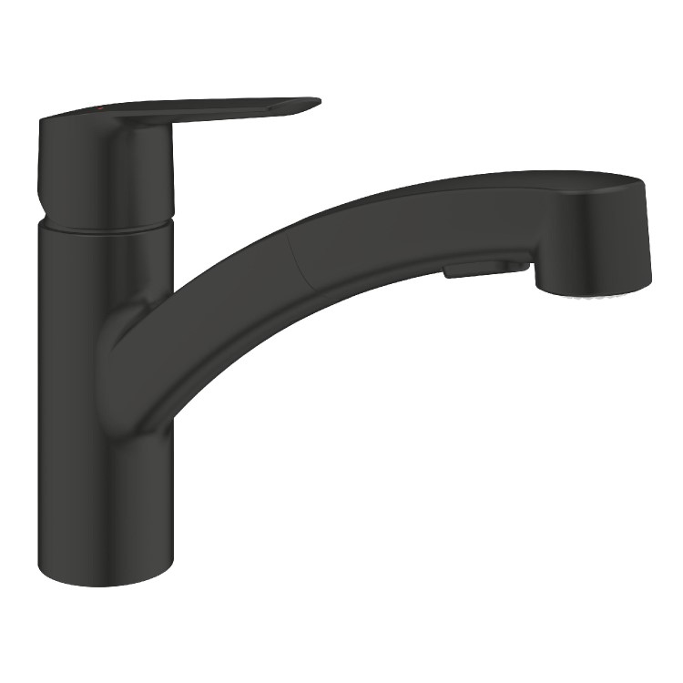 GRADE A1 - Grohe Start Quickfix Single Lever Monobloc Pull Out Kitchen Tap- Black