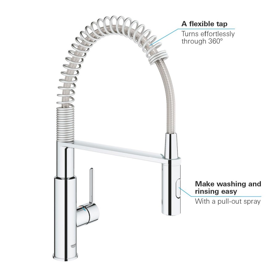 Grohe Get Professional Single Lever Monobloc Pull Out Kitchen Tap- Chrome