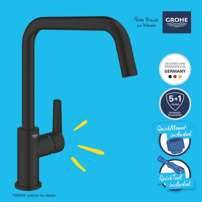 Grohe Quickfix Start Black Single Lever Monobloc Kitchen Mixer Tap