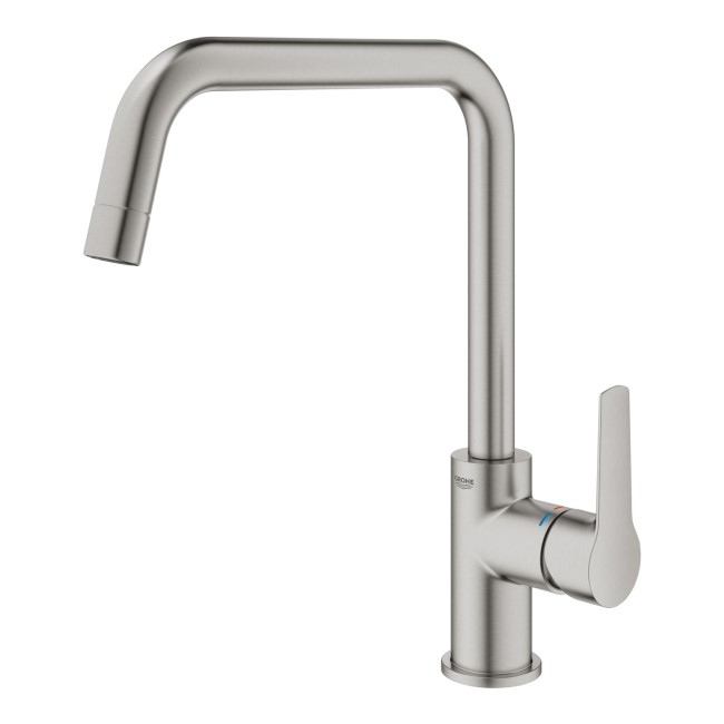 GRADE A1 - Grohe Quickfix Start Steel Single Lever Monobloc Kitchen Mixer Tap