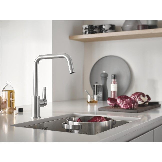 GRADE A1 - Grohe Quickfix Start Steel Single Lever Monobloc Kitchen Mixer Tap