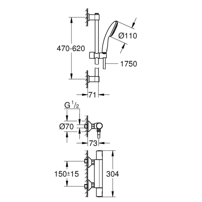 GROHE QuickFix Chrome Precision Start Thermostatic Shower Mixer 