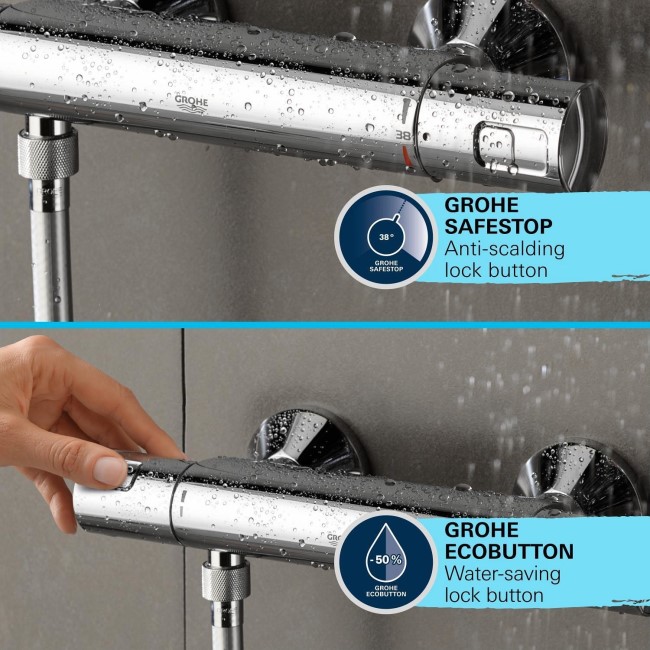 GROHE QuickFix Chrome Precision Start Thermostatic Shower Mixer 