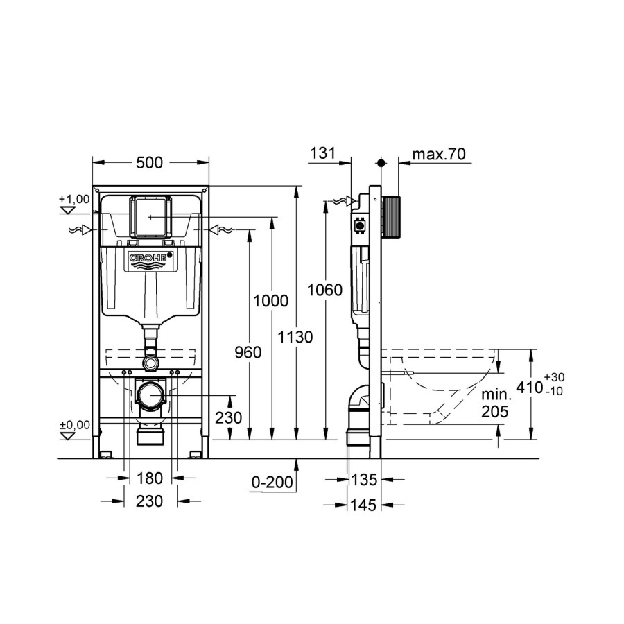 GRADE A2 - Grohe Rapid 1.13m Support Frame for Wall Hung WC