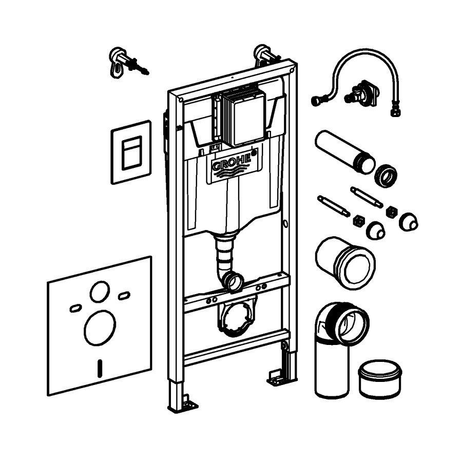 Grohe Solido 1.13m 4-in-1 Set Support Low Noise Frame for Wall Hung WC with Chrome Flush Plate