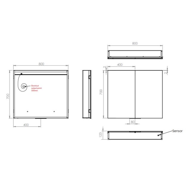 HIB Ether 80 - Double Door Mirrored Bathroom Cabinet with lights 800 x 700mm