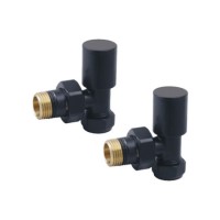 Matt Black Round Angled Radiator Valves - For Pipework Which Comes From The Wall