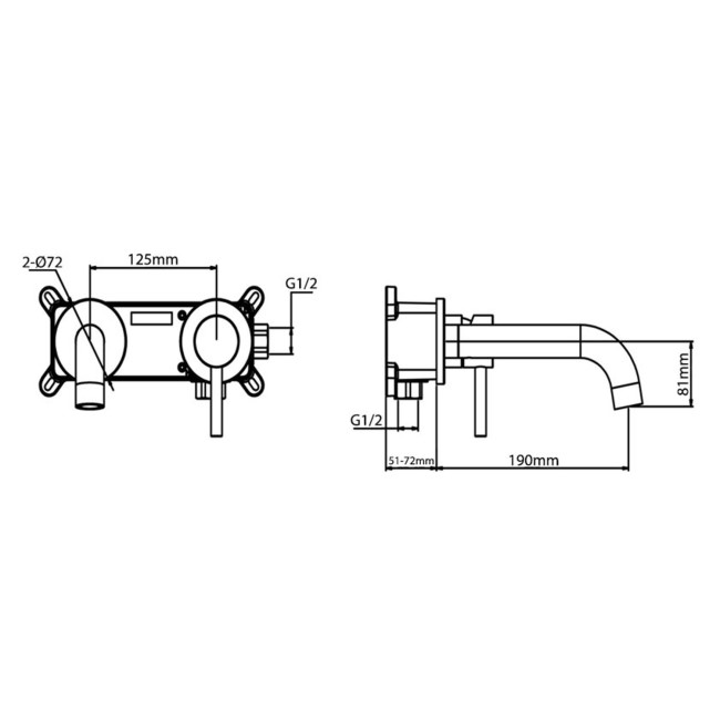 GRADE A2 - Wall Mounted Black Basin Mixer Tap - Arissa