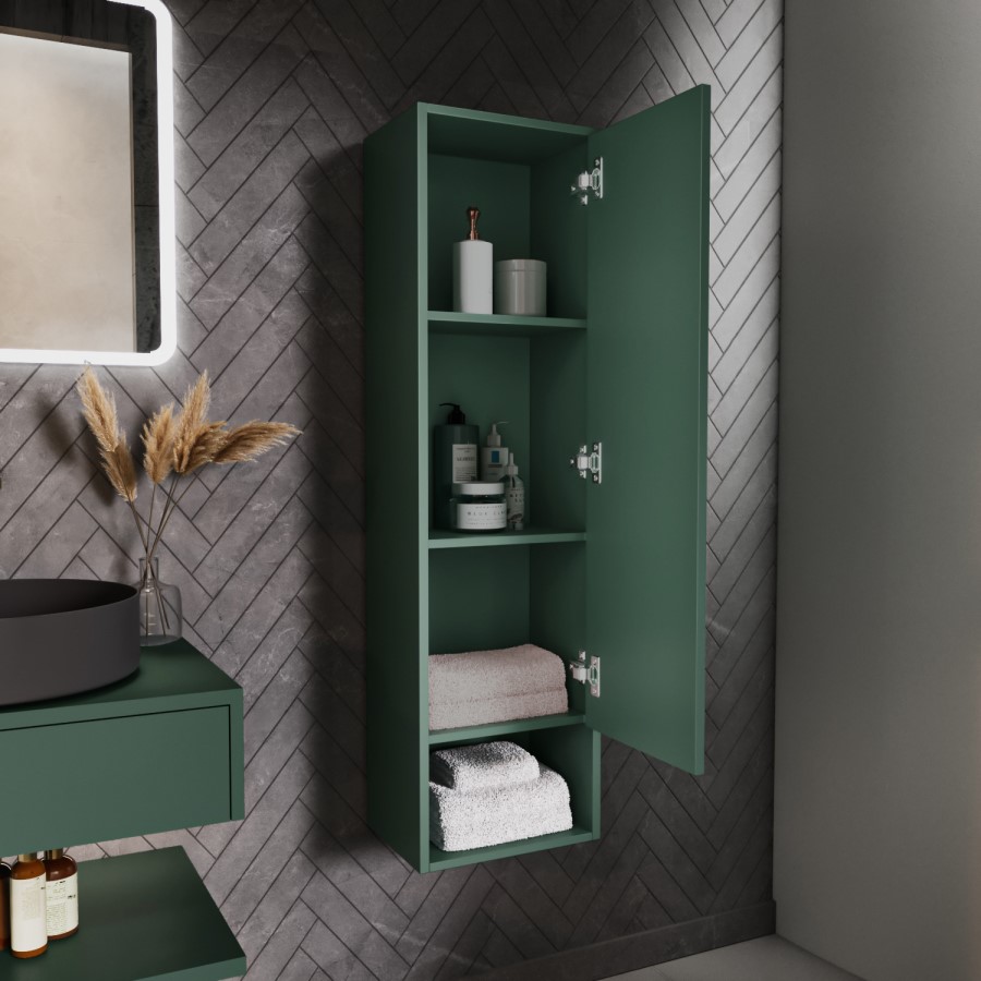 GRADE A2 - Green Wall Mounted Tall Bathroom Cabinet 350mm - Lugo