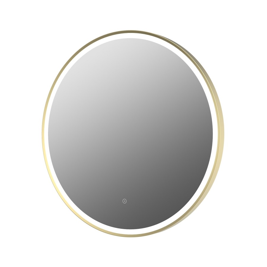 GRADE A1 - Round Brass LED Bathroom Mirror with Demister 800mm - Antares 