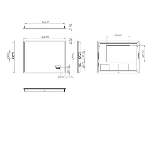 Rectangular Heated Bathroom Mirror with Lights Digital Display Shaver Socket & Bluetooth Speakers 800 x 600mm- HiB Globe Plus 80