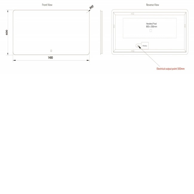 Rectangular Backlit Heated Bathroom Mirror with Lights 1400x600mm- HiB Ambience 140