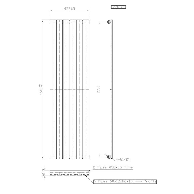 Chrome Vertical Single Panel Radiator 1600 x 452mm - Mojave