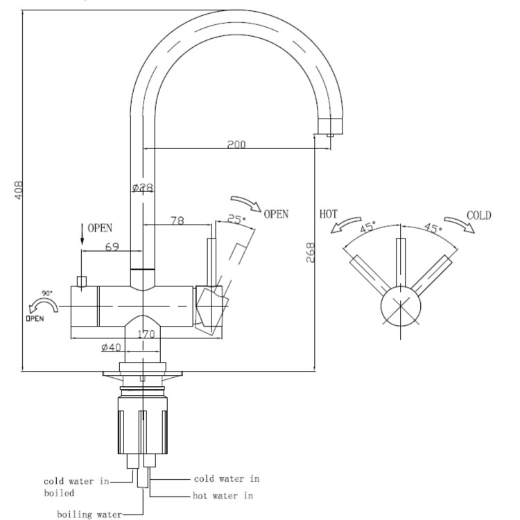 Chrome 3 in 1 Boiling Water Tap  - Pronto Vesta