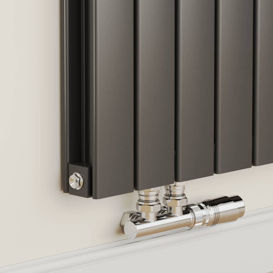 Eco Eleganza Midnight Black Horizontal Flat Designer Aluminium Radiator 600x750mm Double Panel 3056 BTU