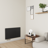 Eco Eleganza Midnight Black Horizontal Flat Designer Aluminium Radiator 600x975mm Double Panel 3973 BTU