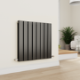 Eco Eleganza Midnight Black Horizontal Flat Designer Aluminium Radiator 600x600mm Double Panel 2445 BTU