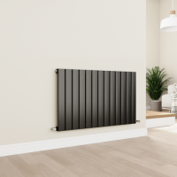 Eco Eleganza Midnight Black Horizontal Flat Designer Aluminium Radiator 600x975mm Single Panel 2992 BTU