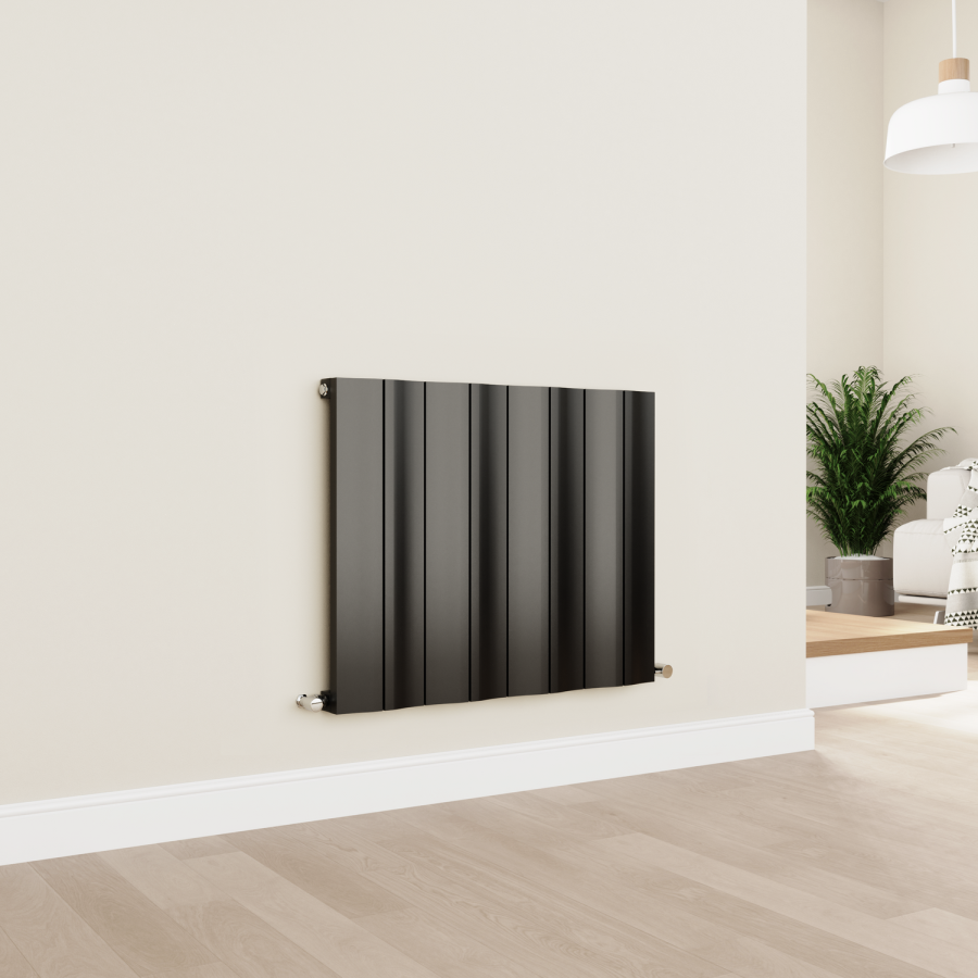 Eco Vivante Midnight Black Horizontal Wave Designer Aluminium Radiator 600x755mm Single Panel 2444 BTU