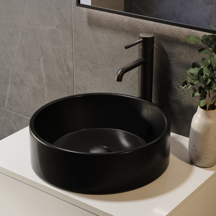 Matt Black Round Countertop Basin 388mm - Alaska