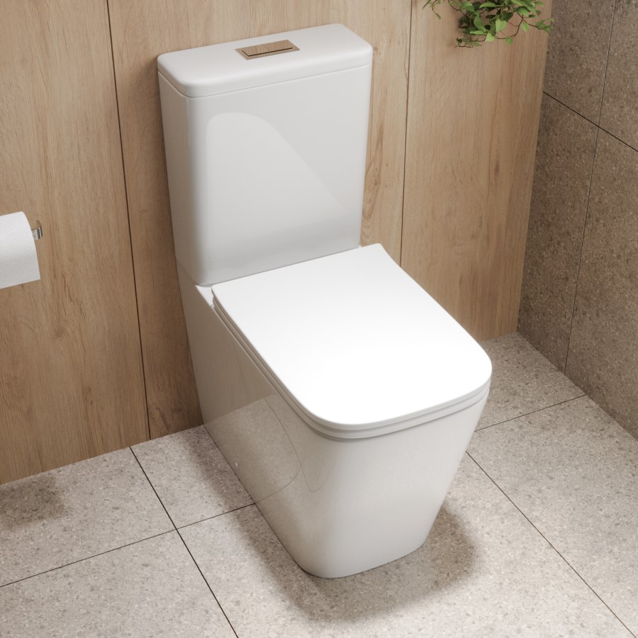 GRADE A1 - Close Coupled Rimless Closed Back Toilet with Soft Close Seat - Albi