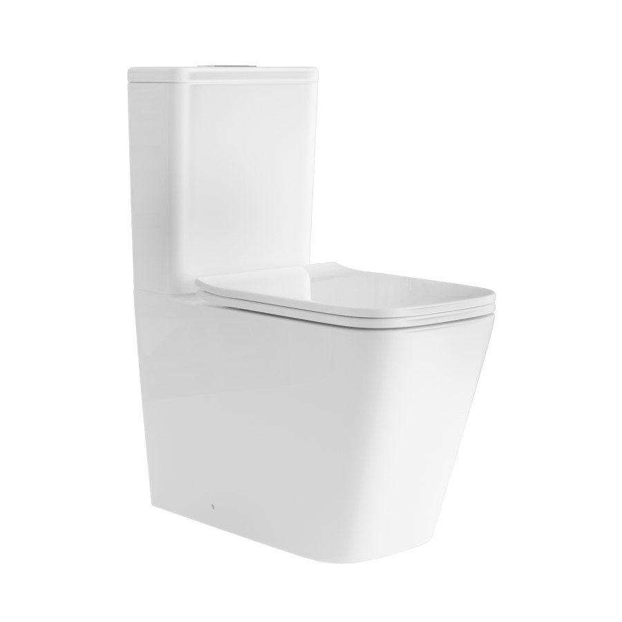 GRADE A1 - Close Coupled Rimless Closed Back Toilet with Soft Close Seat - Albi