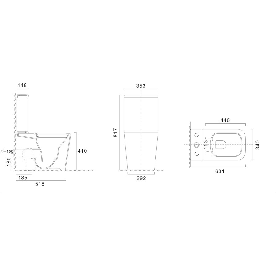 GRADE A1 - Close Coupled Rimless Closed Back Toilet with Soft Close Seat - Albi