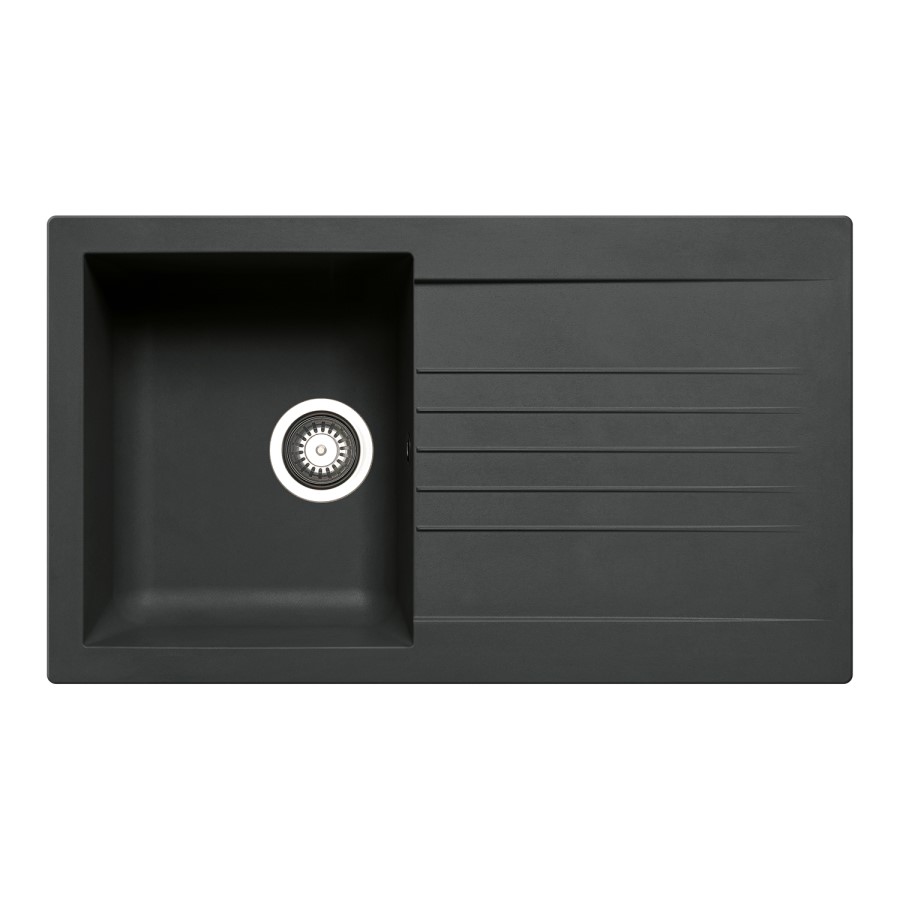 GRADE A1 - 1 Bowl Black Composite Small Kitchen Sink with Reversible Drainer - Essence Amelia