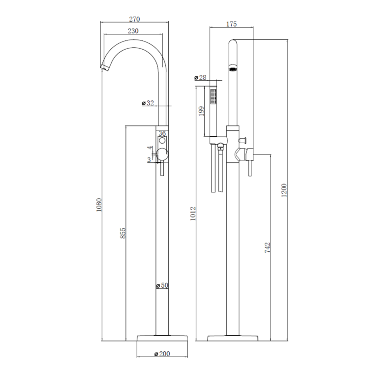 Black & Brass Freestanding Bath Shower Mixer Tap - Arissa