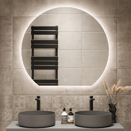 Large round bathroom mirror with deals lights