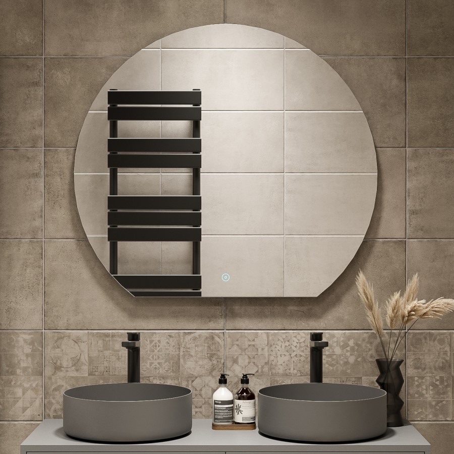 Semi Circle Backlit Heated Bathroom Mirror with Lights 1000 x 900mm - Ara