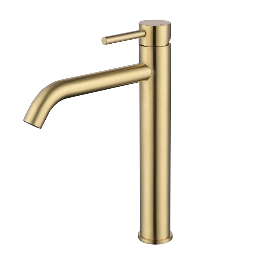 GRADE A1 - Brushed Brass Tall Mono Basin Mixer Tap - Arissa