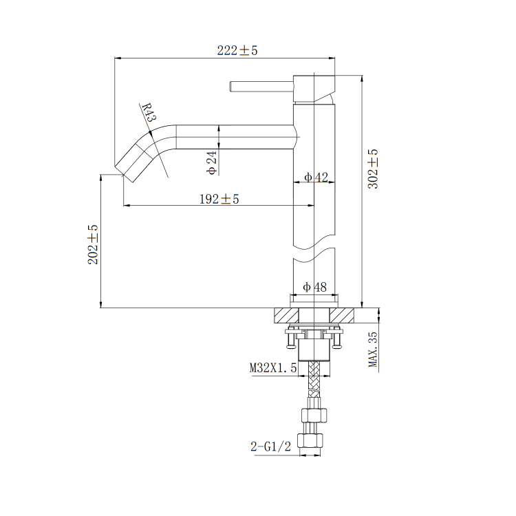 GRADE A2 - Chrome Tall Mono Basin Mixer Tap - Arissa