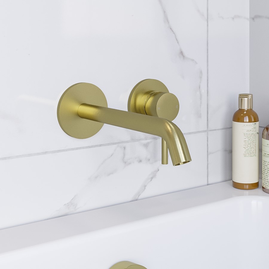 GRADE A1 - Brushed Brass Wall Mounted Bath Mixer Tap - Arissa